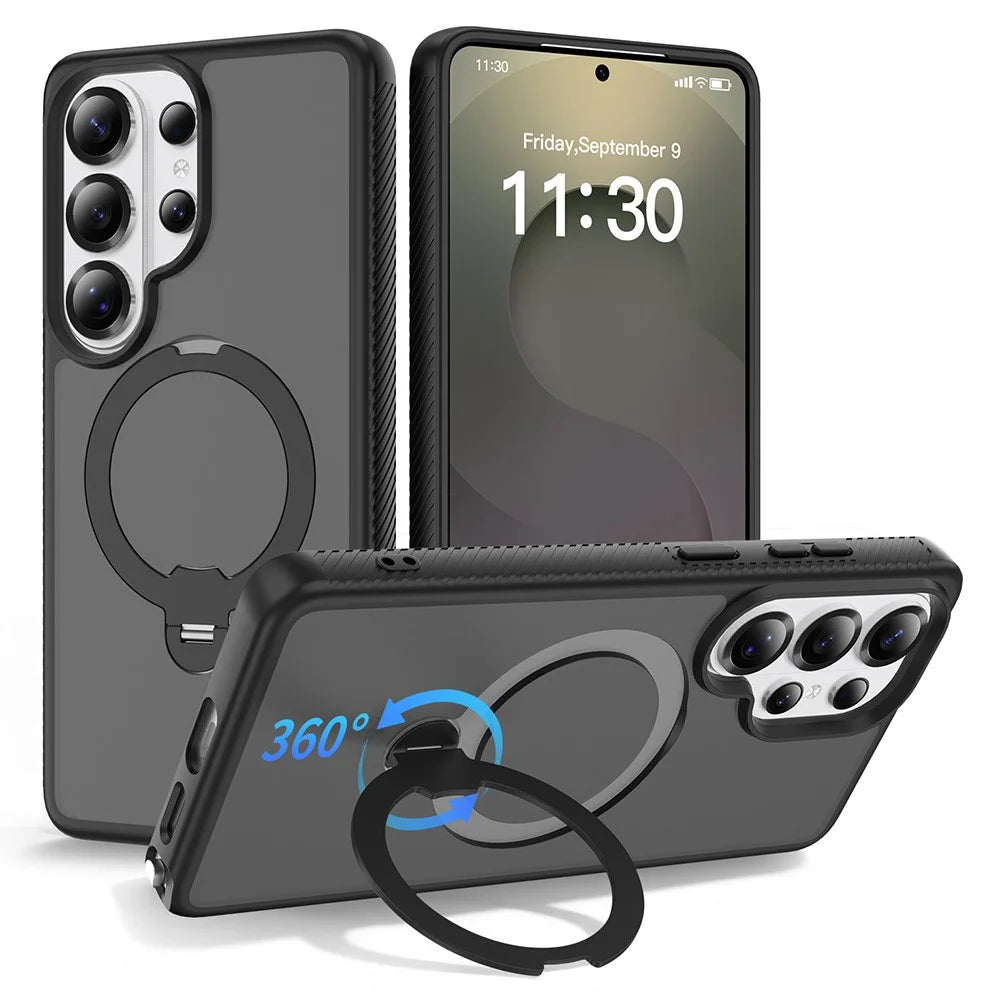 For Samsung Galaxy S26 Ultra Magnetic Case Rotary Kickstand PC + TPU Shockproof Phone Cover - Black - 1