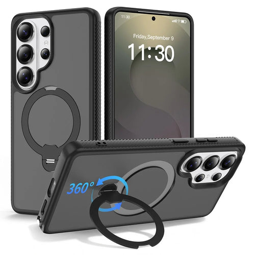 For Samsung Galaxy S26 Ultra Magnetic Case Rotary Kickstand PC + TPU Shockproof Phone Cover - Black - 1