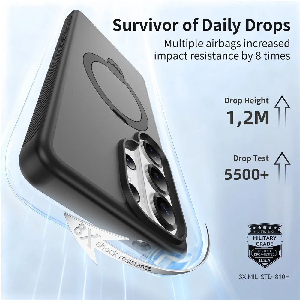 For Samsung Galaxy S26 Ultra Magnetic Case Rotary Kickstand PC + TPU Shockproof Phone Cover - Black - 2