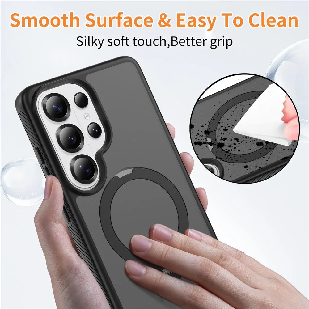 For Samsung Galaxy S26 Ultra Magnetic Case Rotary Kickstand PC + TPU Shockproof Phone Cover - Black - 3