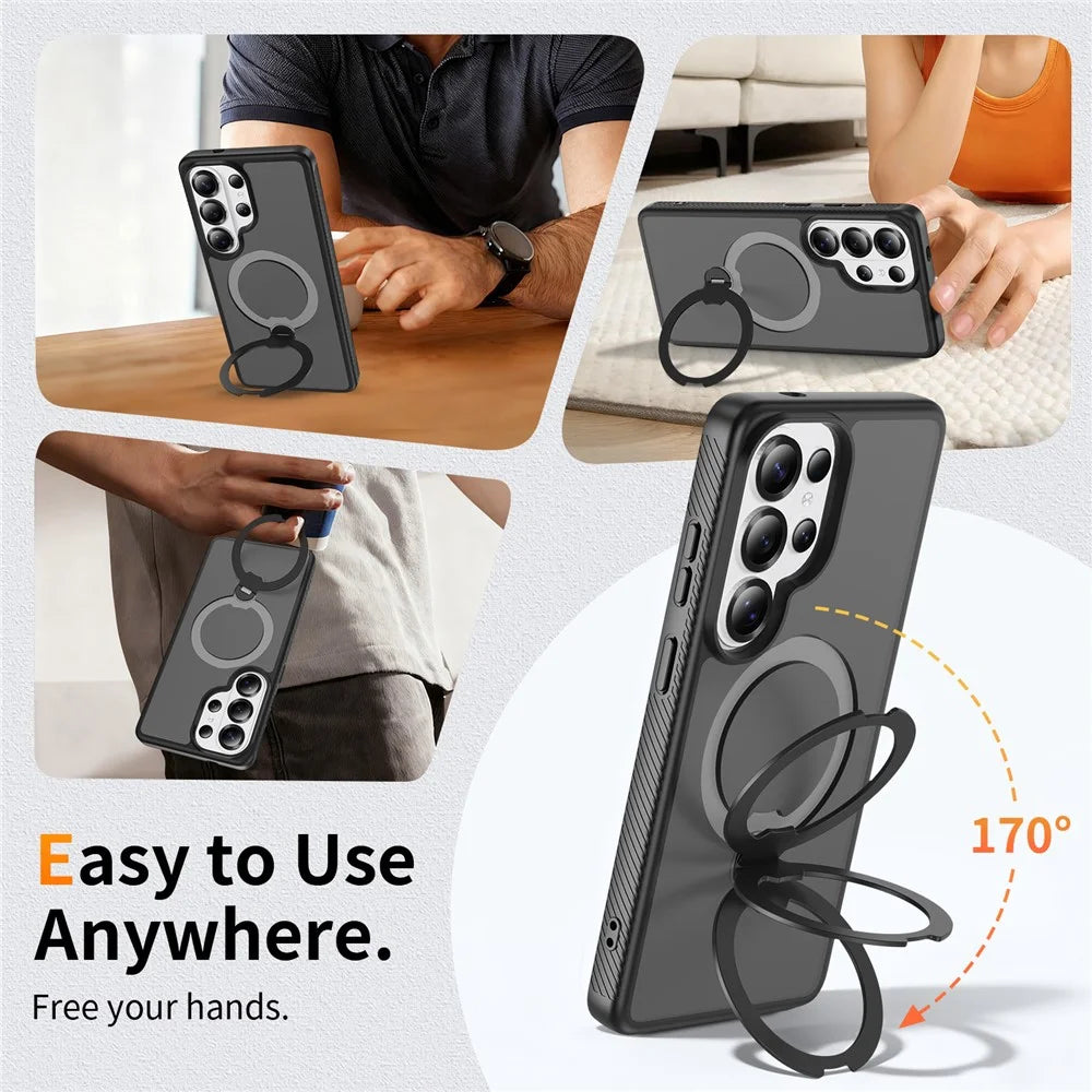 For Samsung Galaxy S26 Ultra Magnetic Case Rotary Kickstand PC + TPU Shockproof Phone Cover - Black - 4