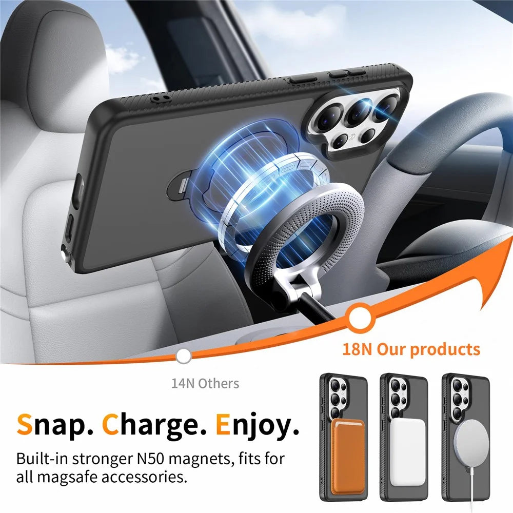 For Samsung Galaxy S26 Ultra Magnetic Case Rotary Kickstand PC + TPU Shockproof Phone Cover - Black - 5