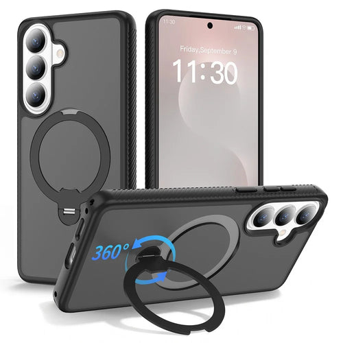 For Samsung Galaxy S26+ Magnetic Case Rotary Kickstand PC + TPU Shockproof Phone Cover - Black - 1