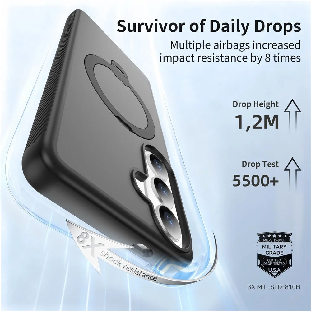 For Samsung Galaxy S26+ Magnetic Case Rotary Kickstand PC + TPU Shockproof Phone Cover - Black - 2