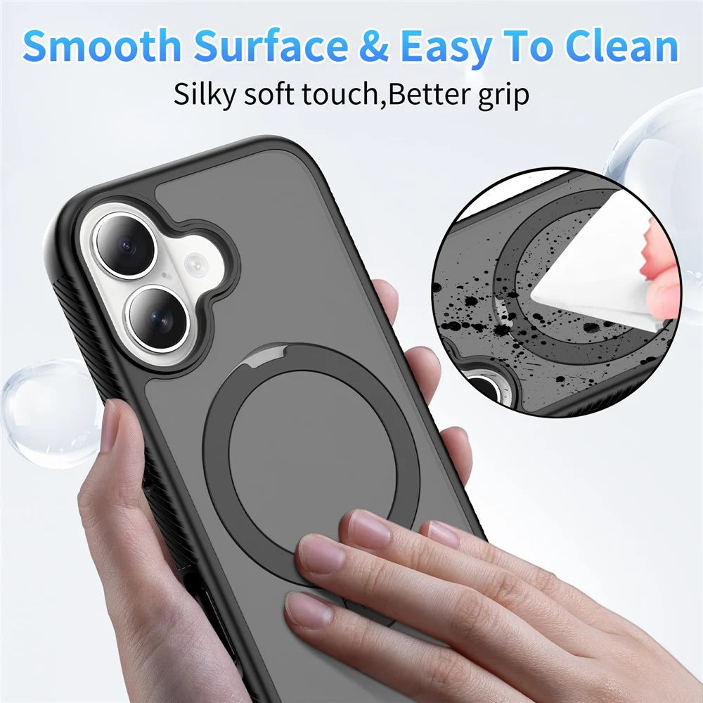 For iPhone 17 Magnetic Case Compatible with MagSafe Rotary Kickstand PC + TPU Shockproof Phone Cover - Black - 3