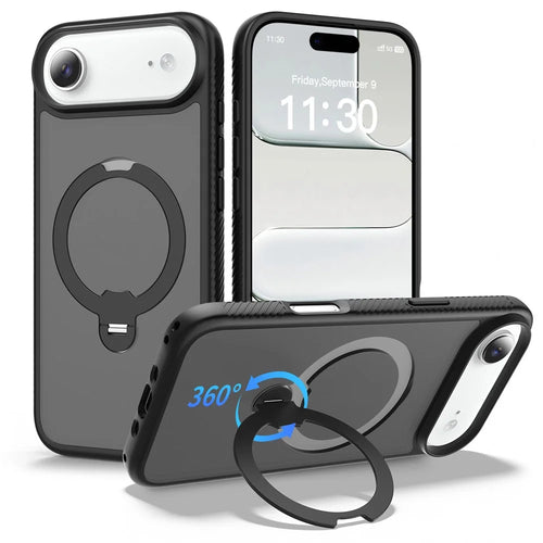 For iPhone Air Magnetic Case Compatible with MagSafe Rotary Kickstand PC + TPU Shockproof Phone Cover - Black - 1
