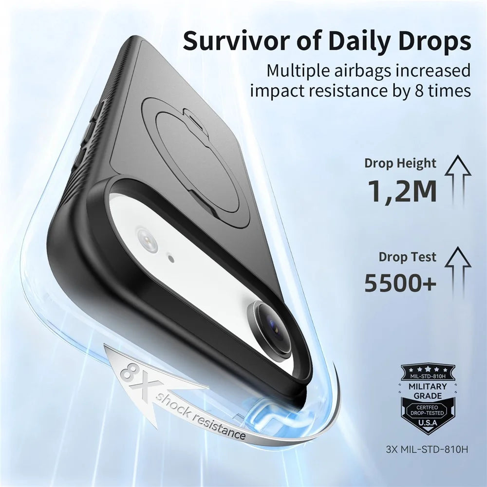 For iPhone Air Magnetic Case Compatible with MagSafe Rotary Kickstand PC + TPU Shockproof Phone Cover - Black - 2