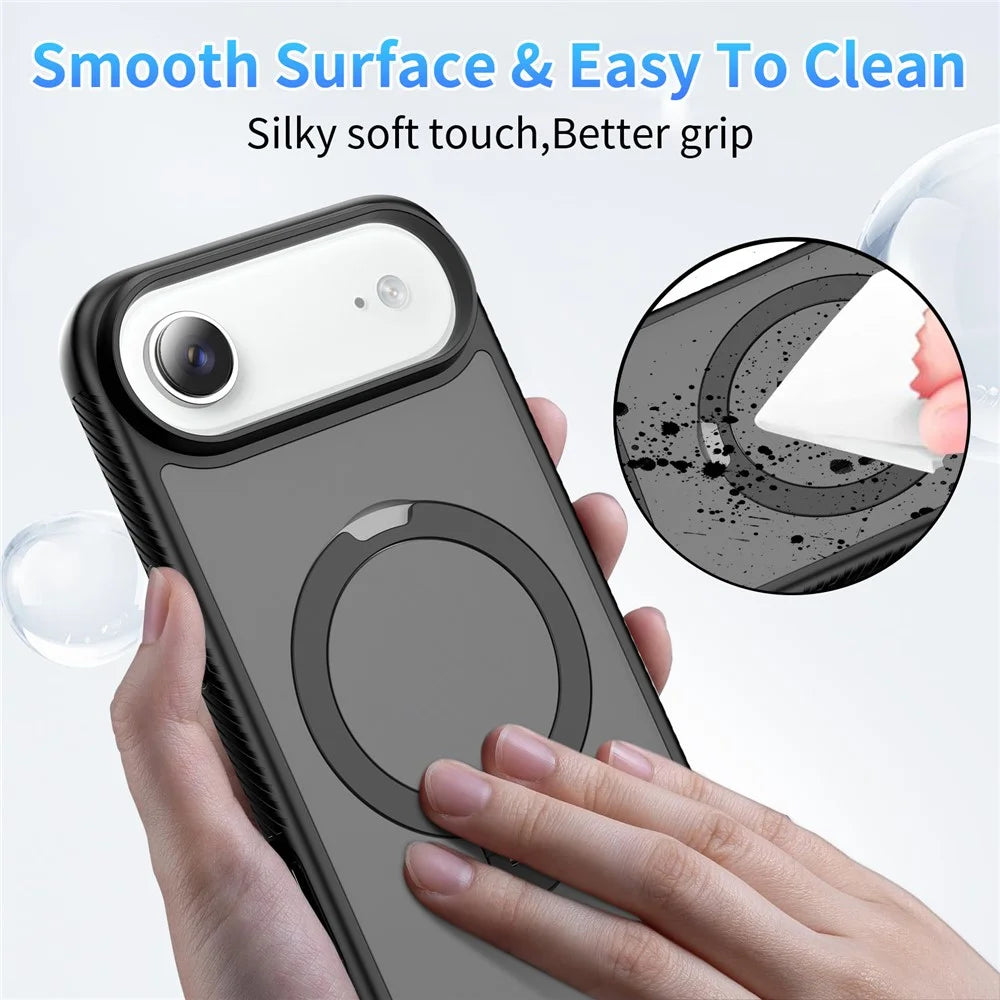For iPhone Air Magnetic Case Compatible with MagSafe Rotary Kickstand PC + TPU Shockproof Phone Cover - Black - 3