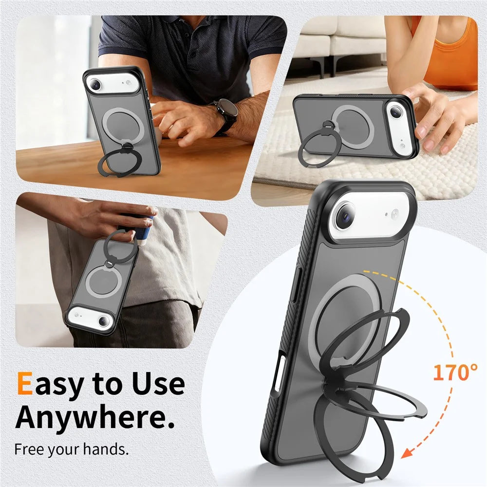 For iPhone Air Magnetic Case Compatible with MagSafe Rotary Kickstand PC + TPU Shockproof Phone Cover - Black - 4