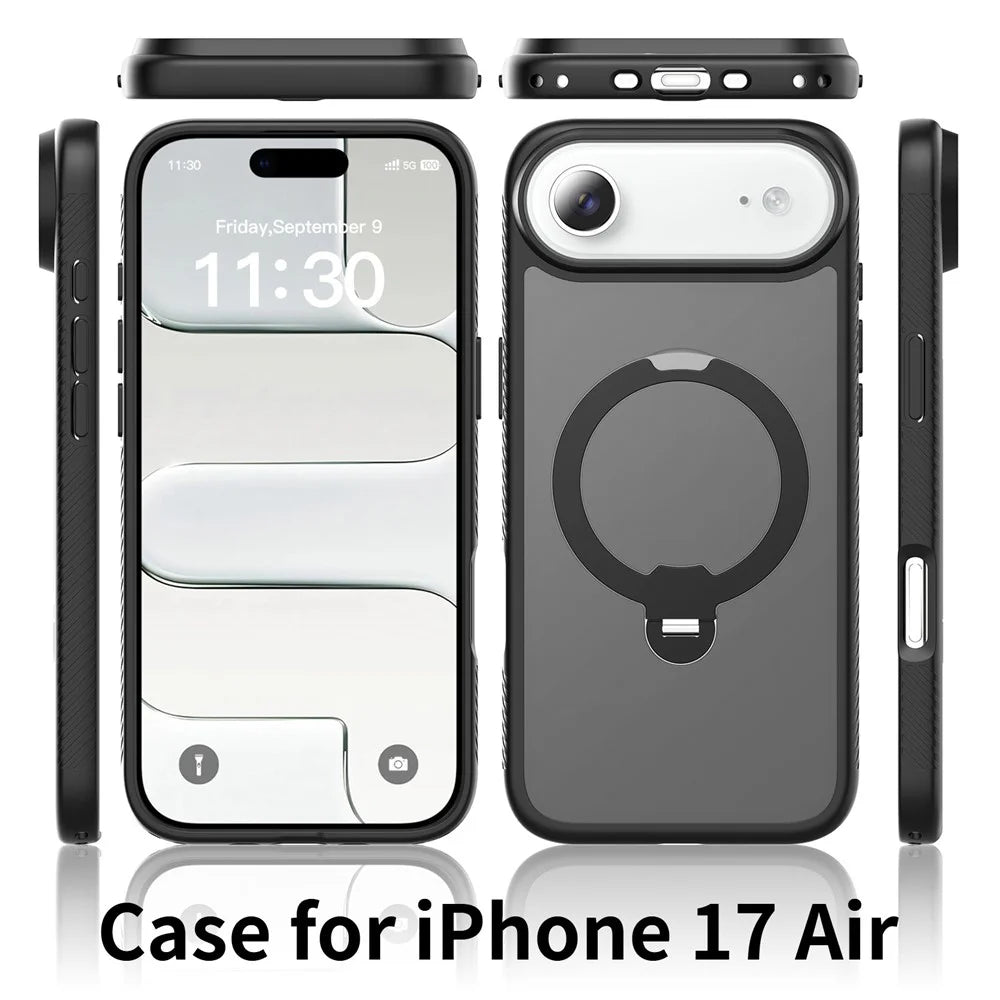 For iPhone Air Magnetic Case Compatible with MagSafe Rotary Kickstand PC + TPU Shockproof Phone Cover - Black - 7