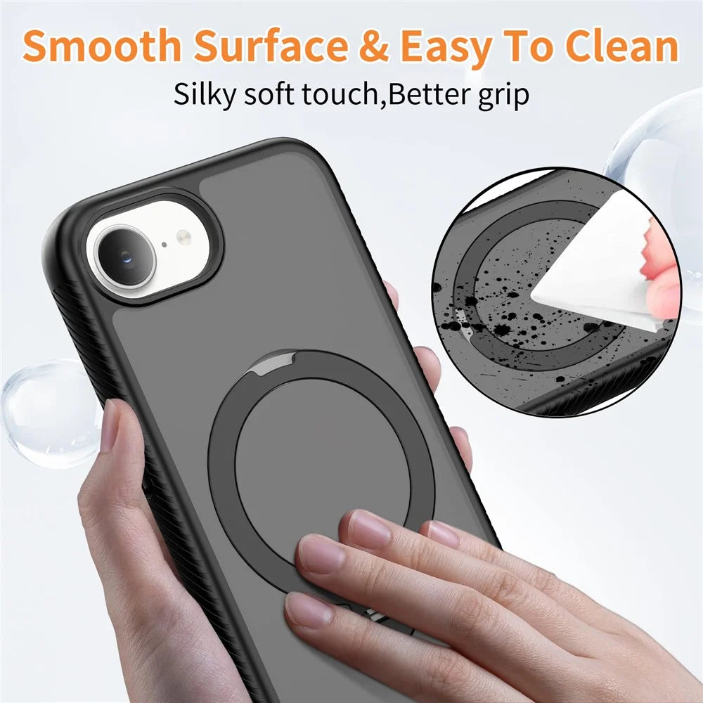 For iPhone 17e / 16e Magnetic Case Compatible with MagSafe Rotary Kickstand PC + TPU Shockproof Phone Cover - Black - 3