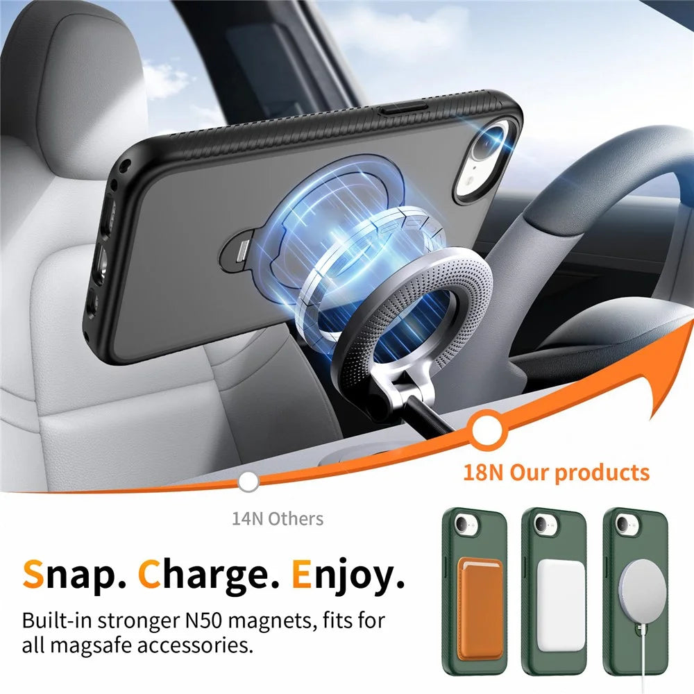 For iPhone 17e / 16e Magnetic Case Compatible with MagSafe Rotary Kickstand PC + TPU Shockproof Phone Cover - Black - 5
