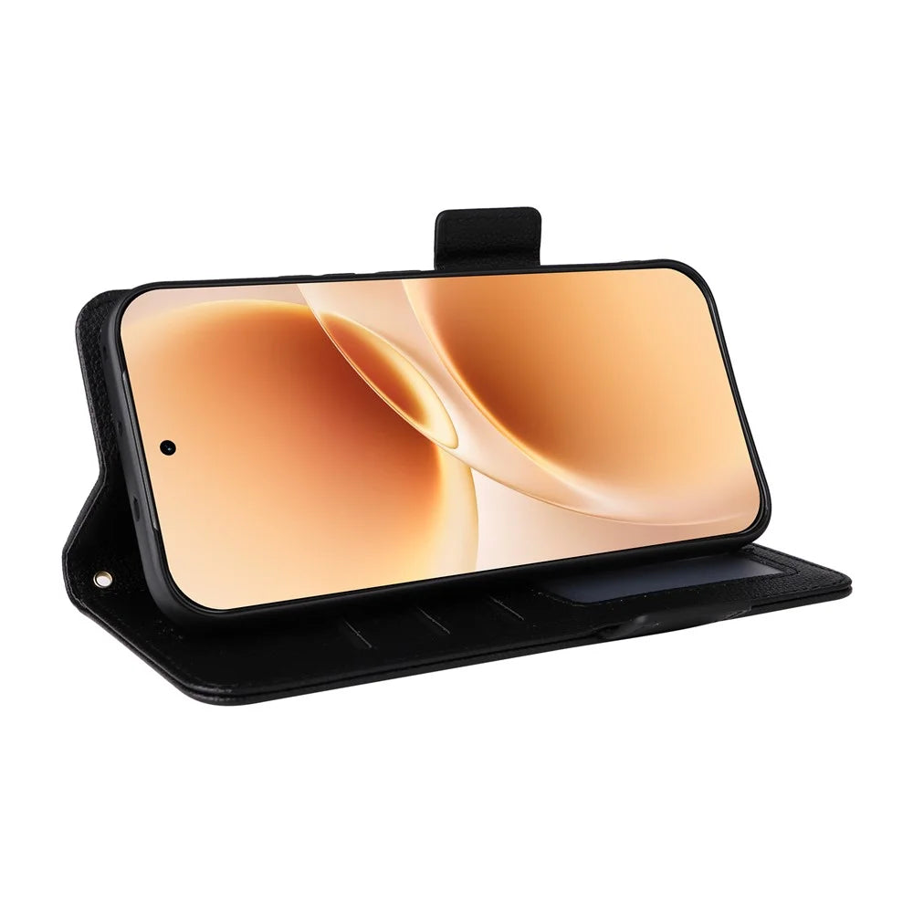 For vivo V70 5G  /  V70 Elite 5G Litchi Texture Wallet Leather Phone Cover with Wrist Strap - Black - 3