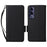 For vivo V70 FE 5G Litchi Texture Wallet Leather Phone Cover with Wrist Strap - Black - 1