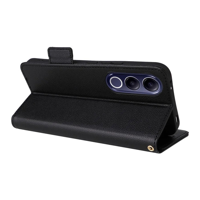 For vivo V70 FE 5G Litchi Texture Wallet Leather Phone Cover with Wrist Strap - Black - 4