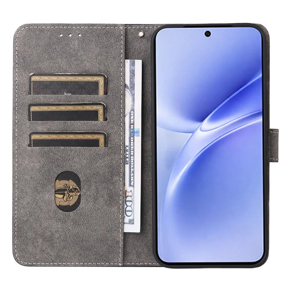 For vivo V70 FE 5G Case Wallet RFID Blocking PU Leather Phone Cover Stand with Strap - Black - 2