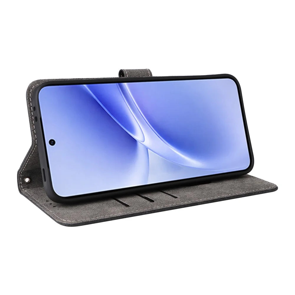 For vivo V70 FE 5G Case Wallet RFID Blocking PU Leather Phone Cover Stand with Strap - Black - 4