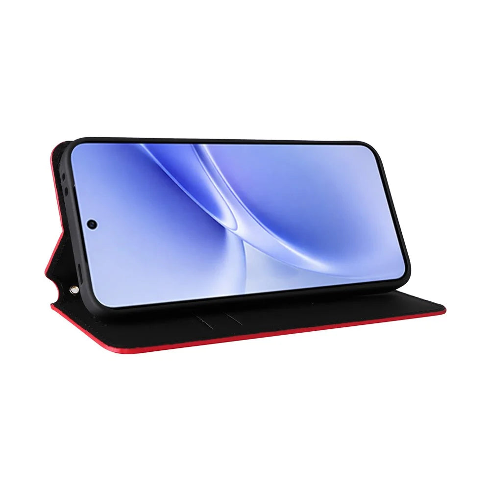 For vivo V70 FE 5G Case Wallet Rhombus Imprinted PU Leather Phone Cover - Red - 4