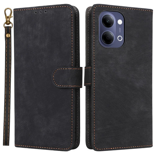 For vivo Y05 4G / Y11d 4G / Y21 5G (2026) Case Wallet RFID Blocking PU Leather Phone Cover Stand with Strap - Black - 1