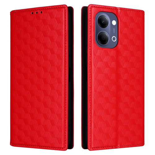 For vivo Y05 4G  /  Y11d 4G  /  Y21 5G (2026) Case Wallet Rhombus Imprinted PU Leather Phone Cover - Red - 1
