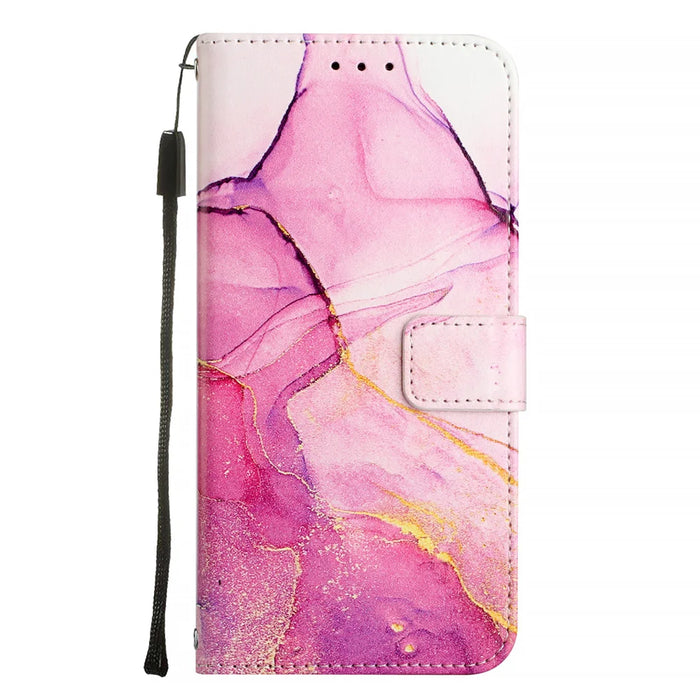 For Realme 16 5G Case with Strap Marble Pattern Leather Phone Cover Card Holder - Pink / Purple / Gold LS001 - 2