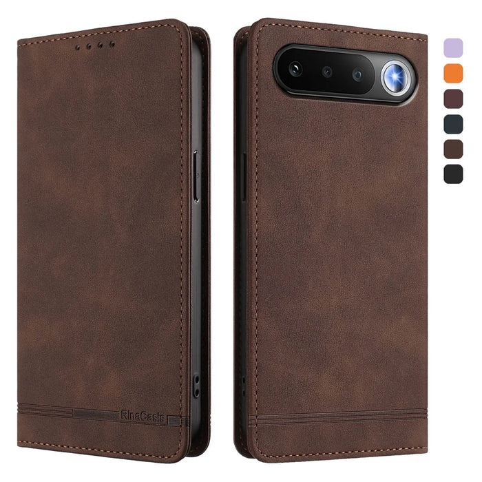 For Realme 16 5G Case RINACASIS RC23 RFID Blocking Wallet Stand PU Leather Phone Cover - Brown - 1