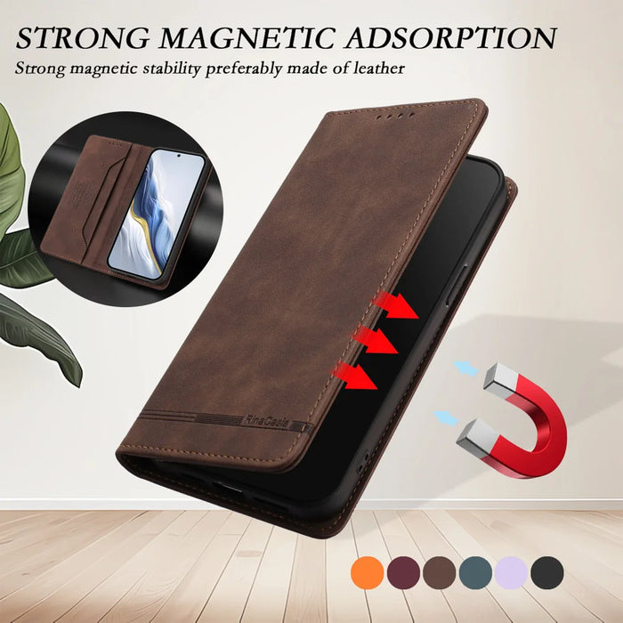 For Realme 16 5G Case RINACASIS RC23 RFID Blocking Wallet Stand PU Leather Phone Cover - Brown - 6