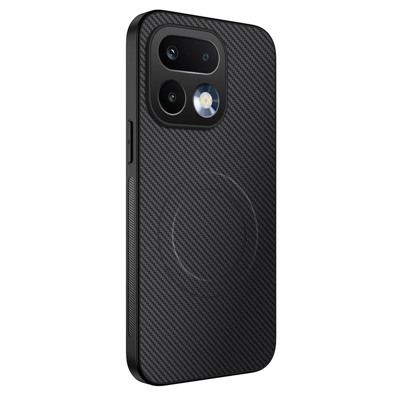 WANLONFENG For Realme 16 Pro+ 5G TQ Series Magnetic Case Carbon Fiber Texture PC TPU Phone Cover - Black - 1