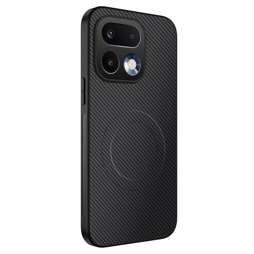 WANLONFENG For Realme 16 Pro 5G TQ Series Magnetic Case Carbon Fiber Texture PC TPU Phone Cover - Black - 1