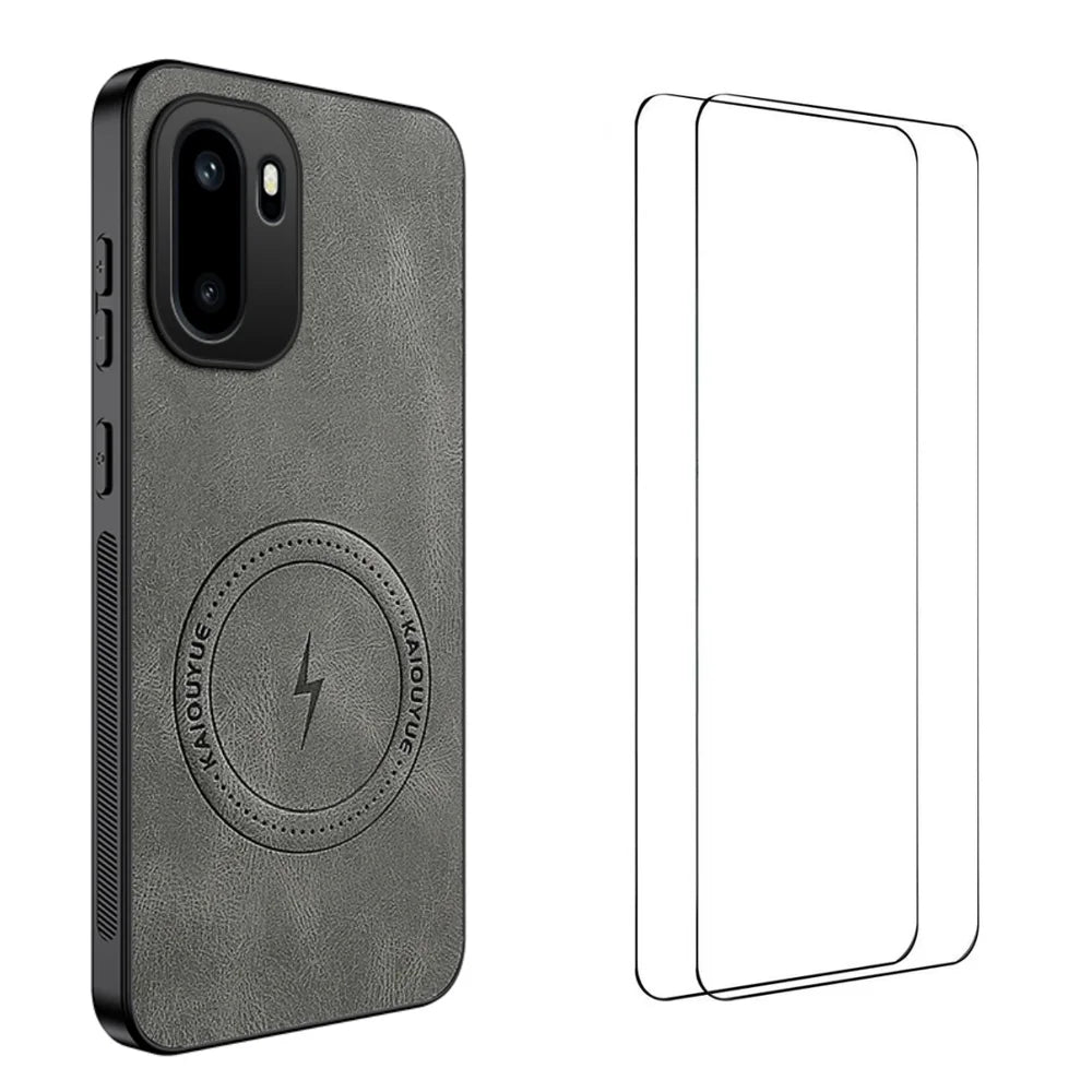 WANLONFENG For OnePlus Ace 6 5G / OnePlus Ace 6T 5G / OnePlus 15R 5G SD Series Magnetic Case Nappa Texture PC TPU Phone Cover with 2Pcs Screen Film - Grey - 1