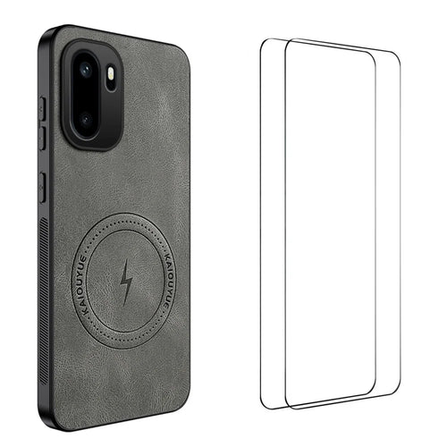 WANLONFENG For OnePlus Ace 6 5G / OnePlus Ace 6T 5G / OnePlus 15R 5G SD Series Magnetic Case Nappa Texture PC TPU Phone Cover with 2Pcs Screen Film - Grey - 1