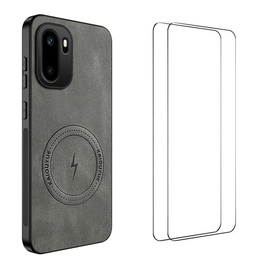 WANLONFENG For OnePlus Ace 6 5G / OnePlus Ace 6T 5G / OnePlus 15R 5G SD Series Magnetic Case Nappa Texture PC TPU Phone Cover with 2Pcs Screen Film - Grey - 1