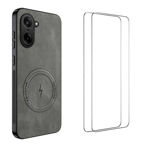 WANLONFENG For OnePlus Ace 5 Racing 5G / OnePlus Nord CE5 5G SD Series Magnetic Case Nappa Texture PC TPU Phone Cover with 2Pcs Screen Film - Grey - 1