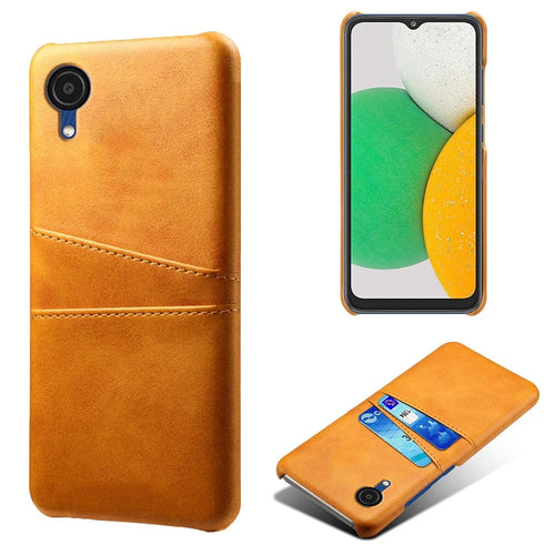 For Samsung Galaxy A23e Dual Card Slots Back Cover Anti-scratch PU Leather Coated Hard PC Protective Case - Orange - 1
