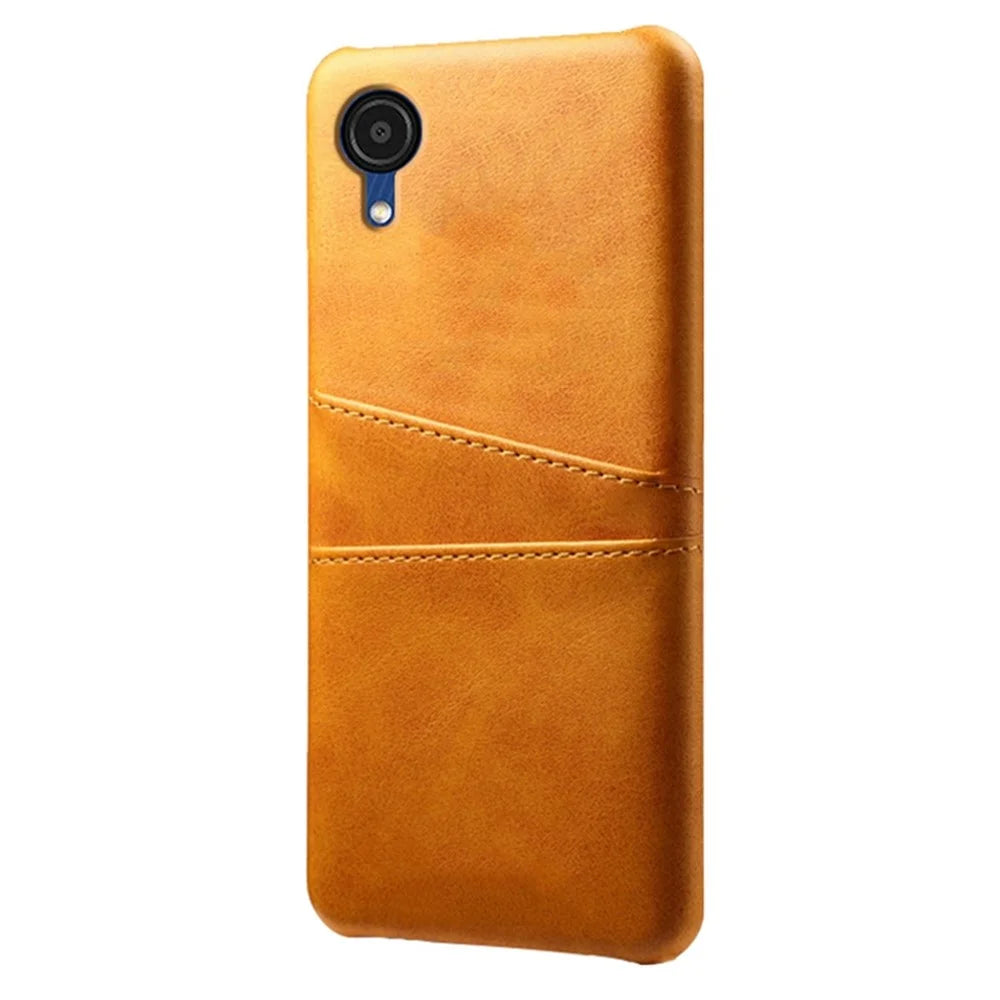 For Samsung Galaxy A23e Dual Card Slots Back Cover Anti-scratch PU Leather Coated Hard PC Protective Case - Orange - 2