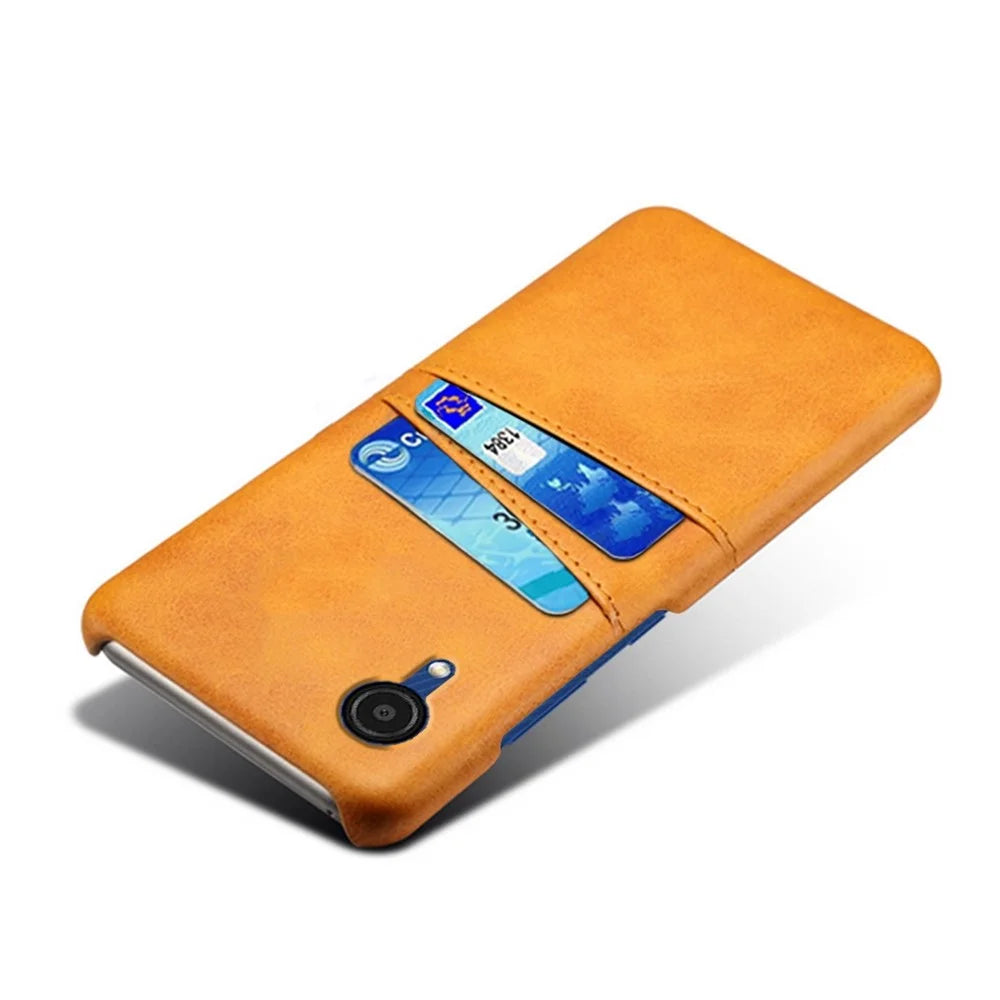 For Samsung Galaxy A23e Dual Card Slots Back Cover Anti-scratch PU Leather Coated Hard PC Protective Case - Orange - 3