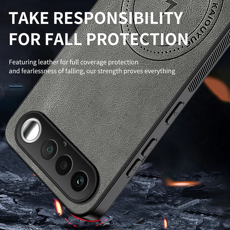 WANLONFENG For Realme 16 5G SD1 Series Magnetic Case Nappa Texture PC TPU Phone Cover - Grey - 5