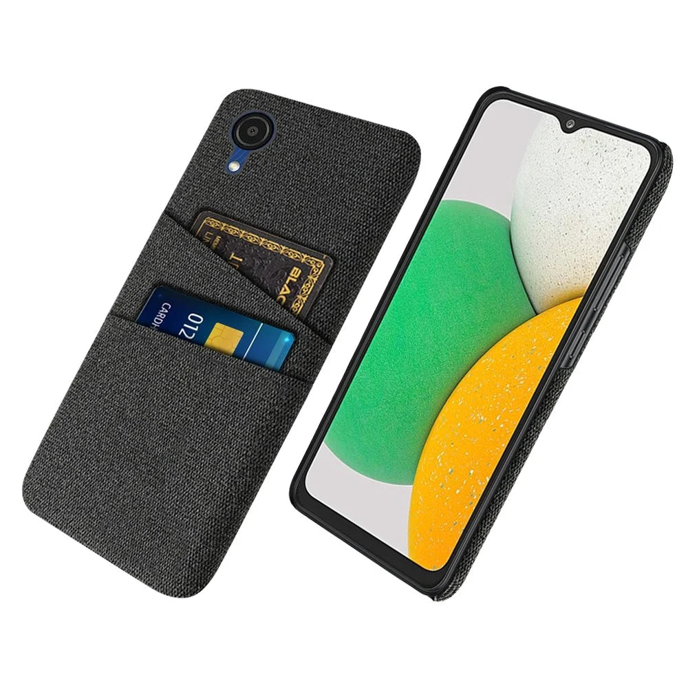 For Samsung Galaxy A23e Cloth Texture Dual Card Slots Phone Back Case Hard PC Drop-proof Cover - Black - 1