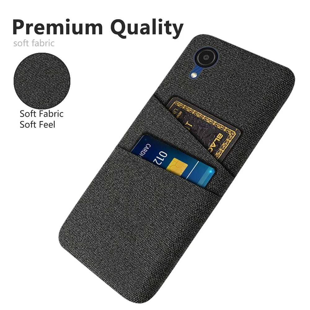 For Samsung Galaxy A23e Cloth Texture Dual Card Slots Phone Back Case Hard PC Drop-proof Cover - Black - 3