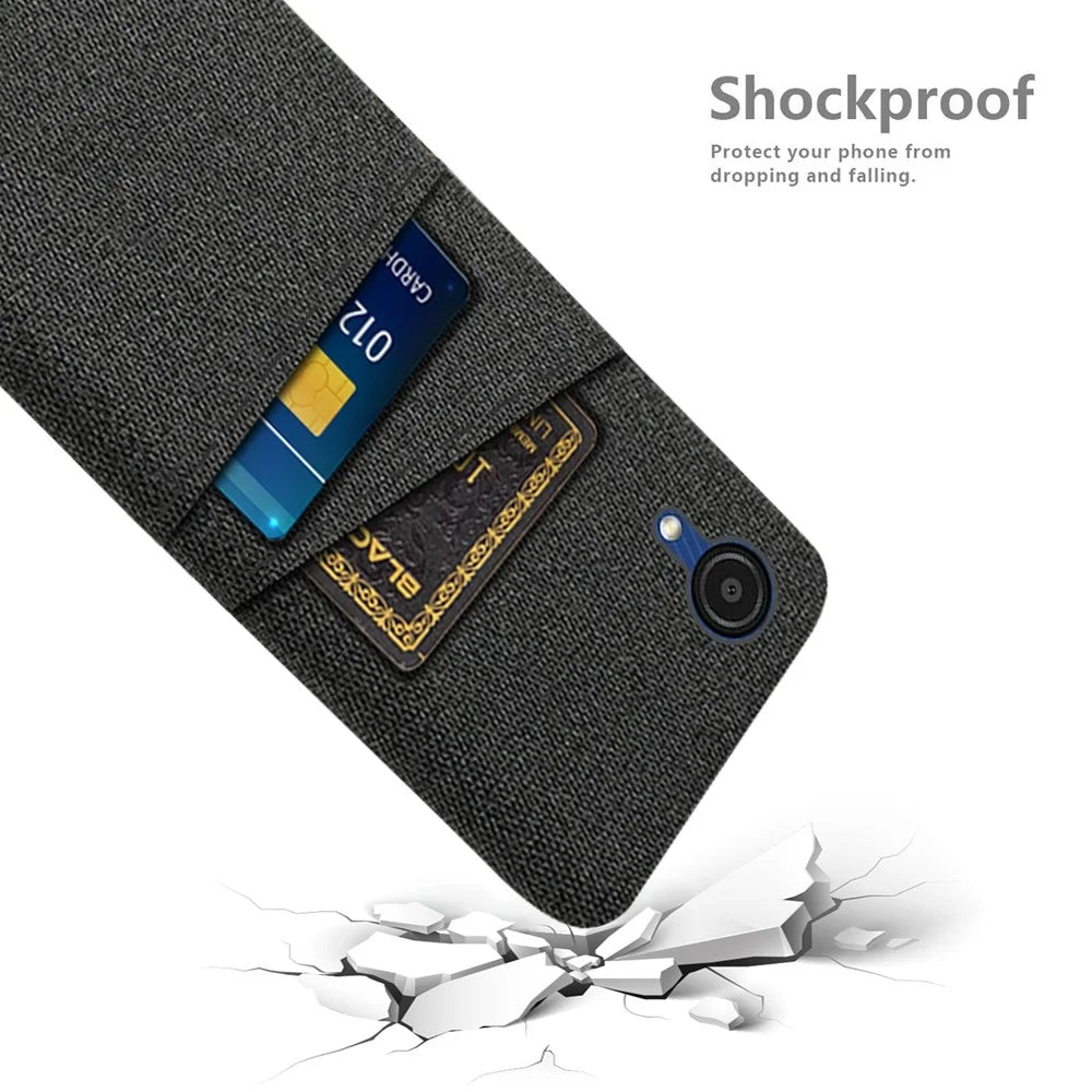 For Samsung Galaxy A23e Cloth Texture Dual Card Slots Phone Back Case Hard PC Drop-proof Cover - Black - 4