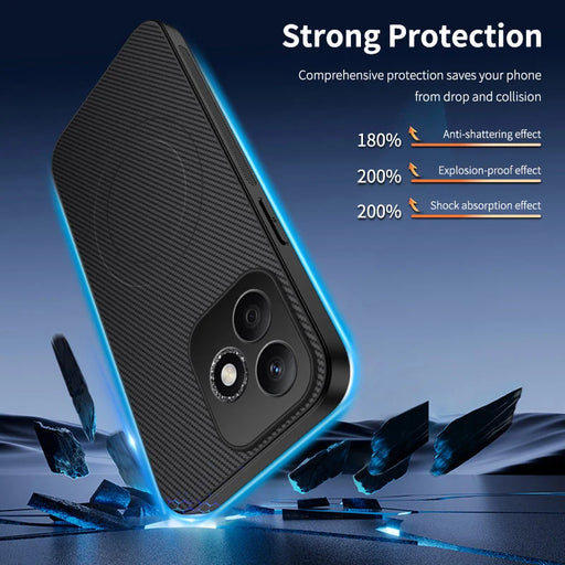 WANLONFENG For Honor 600 Lite 5G TQ1 Series Magnetic Case Carbon Fiber Texture PC TPU Phone Cover with 2Pcs Screen Films - Black - 2