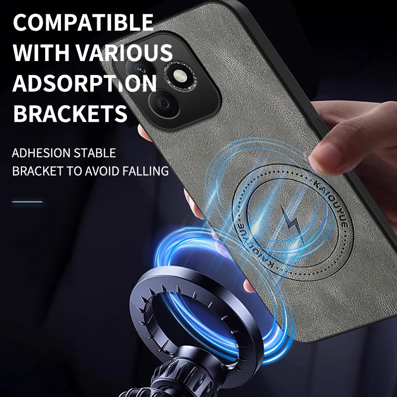 WANLONFENG For Honor 600 Lite 5G SD Series Magnetic Case Nappa Texture PC TPU Phone Cover with 2Pcs Screen Film - Grey - 6