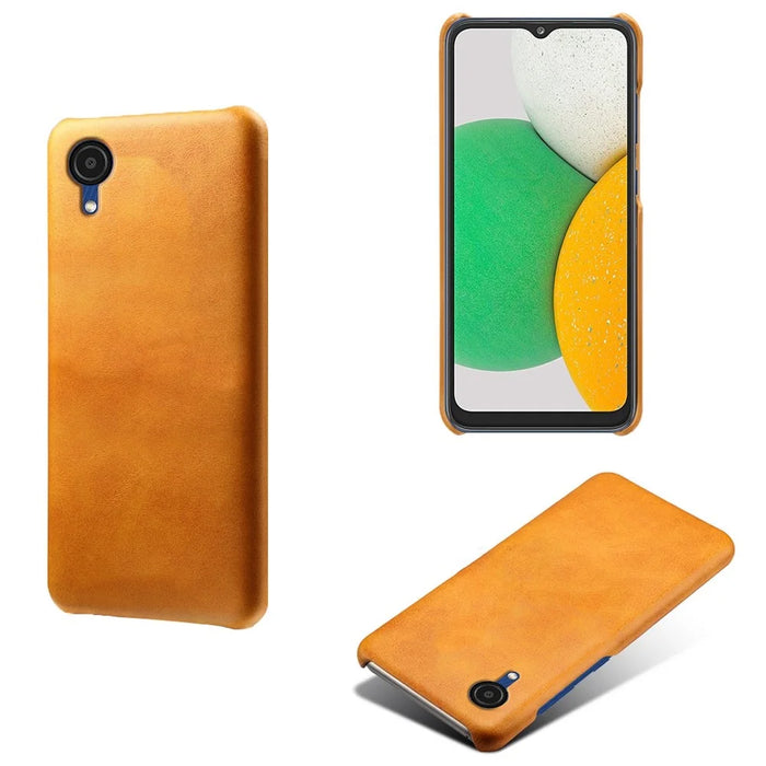 For Samsung Galaxy A23e Calf Textured PU Leather Coated PC Protective Cover Shockproof Phone Back Case - Orange - 2