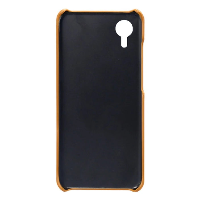 For Samsung Galaxy A23e Calf Textured PU Leather Coated PC Protective Cover Shockproof Phone Back Case - Orange - 4