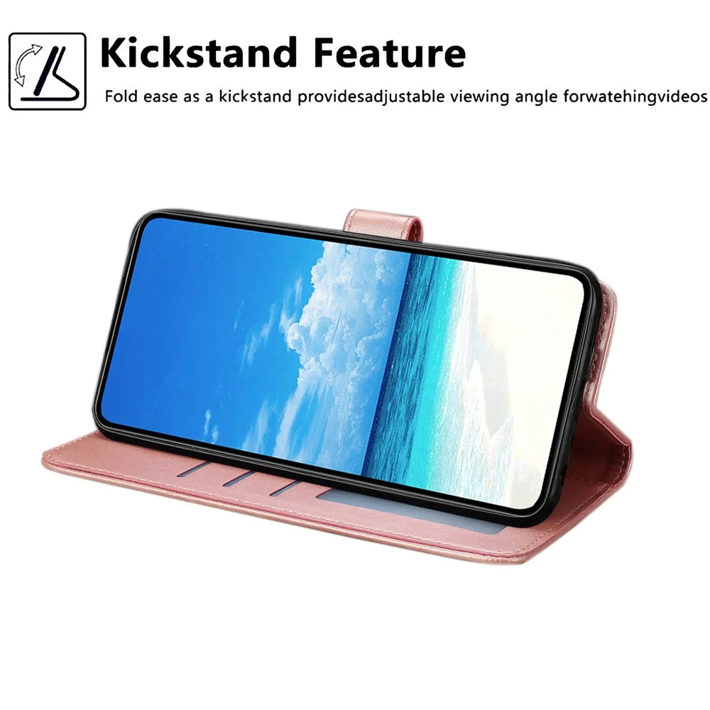 For Samsung Galaxy S25 Ultra Wallet Case Imprint Floral PU Leather Stand Flip Phone Cover with Wrist Strap - Rose Gold - 2