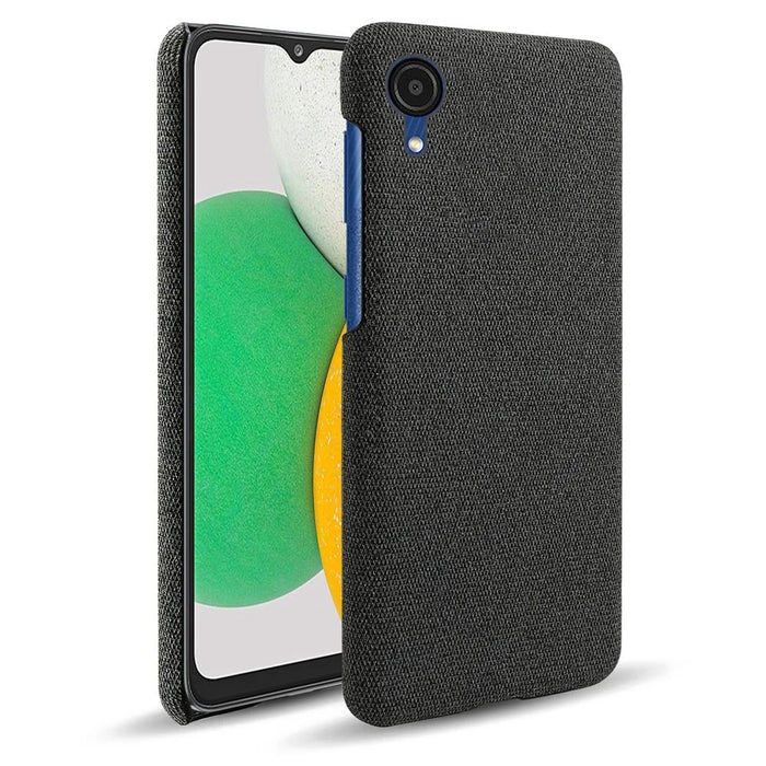 For Samsung Galaxy A23e Anti-dust Mobile Phone Case Shell Solid Color Hard PC+Cloth Phone Cover - Black - 1