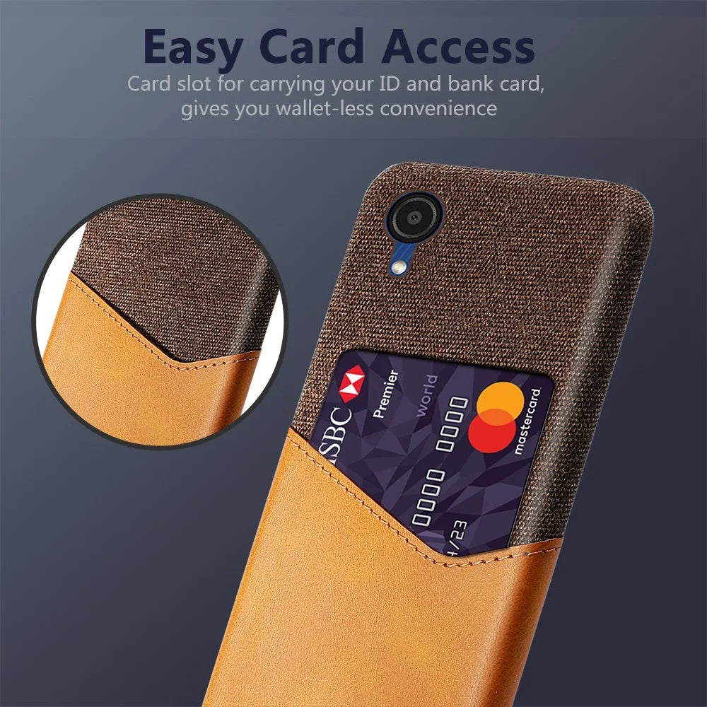 For Samsung Galaxy A23e Shockproof Cloth Texture Phone Case PU Leather Coated PC Scratch-resistant Cell Phone Cover with Card Slot - Orange - 2