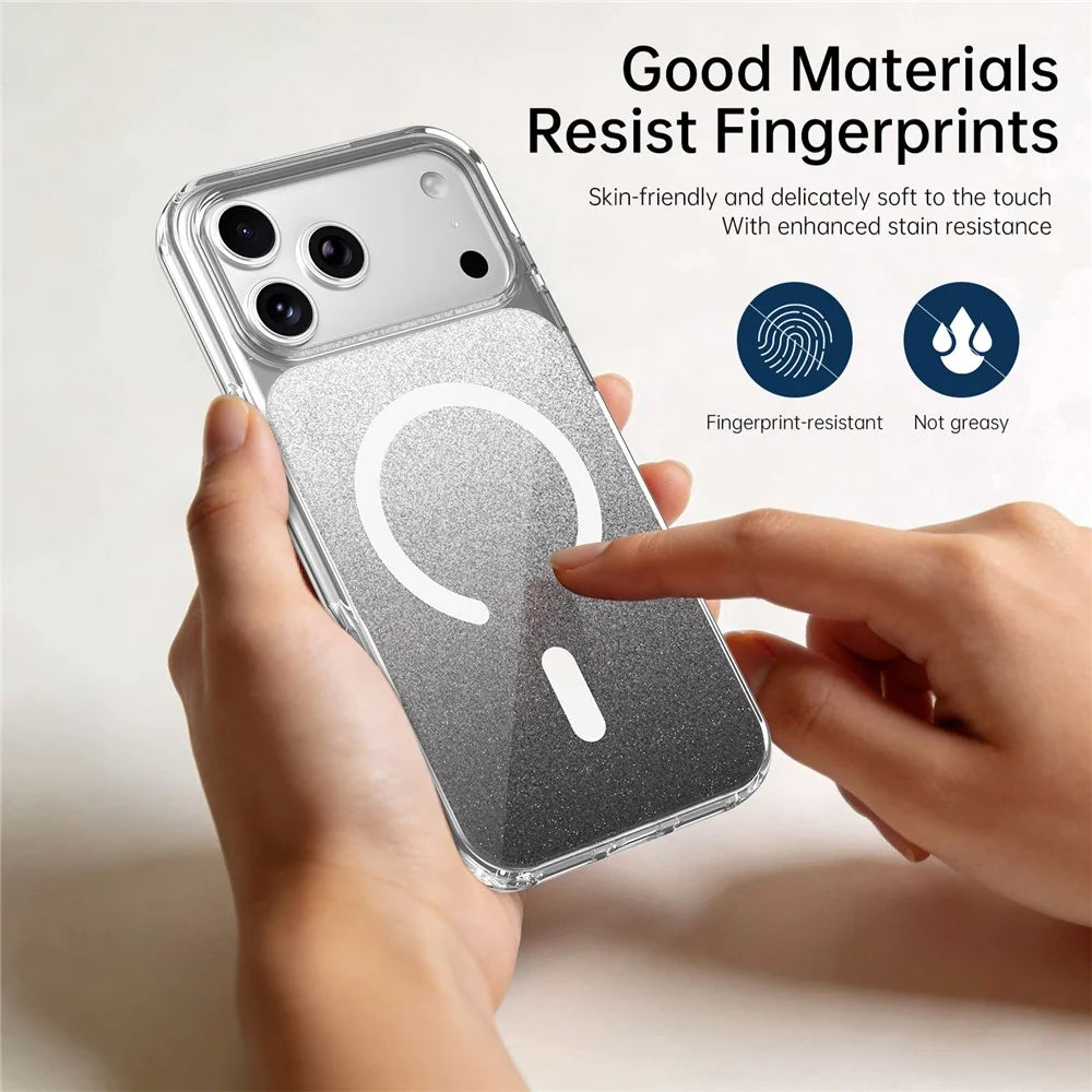 For iPhone 17 Pro Max Magnetic Case Compatible with MagSafe Sparkling Glitter TPU + Acrylic Phone Cover - Black - 2