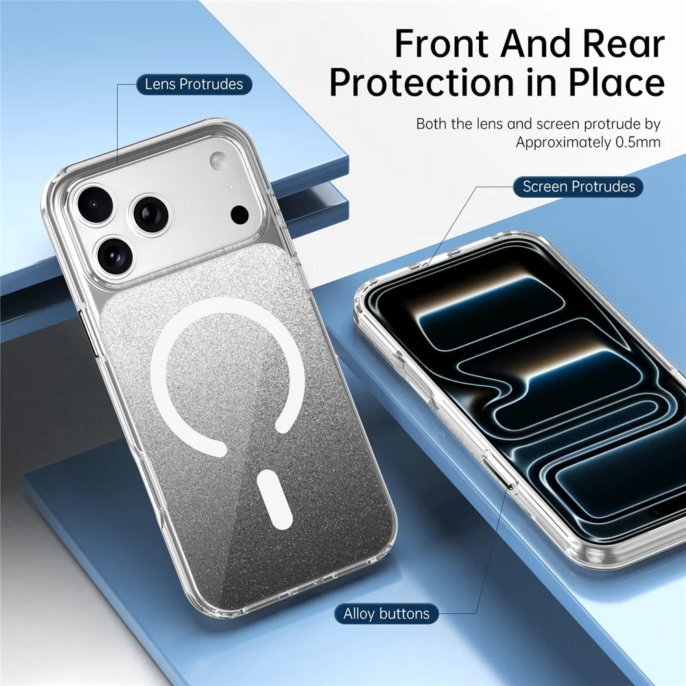 For iPhone 17 Pro Max Magnetic Case Compatible with MagSafe Sparkling Glitter TPU + Acrylic Phone Cover - Black - 3
