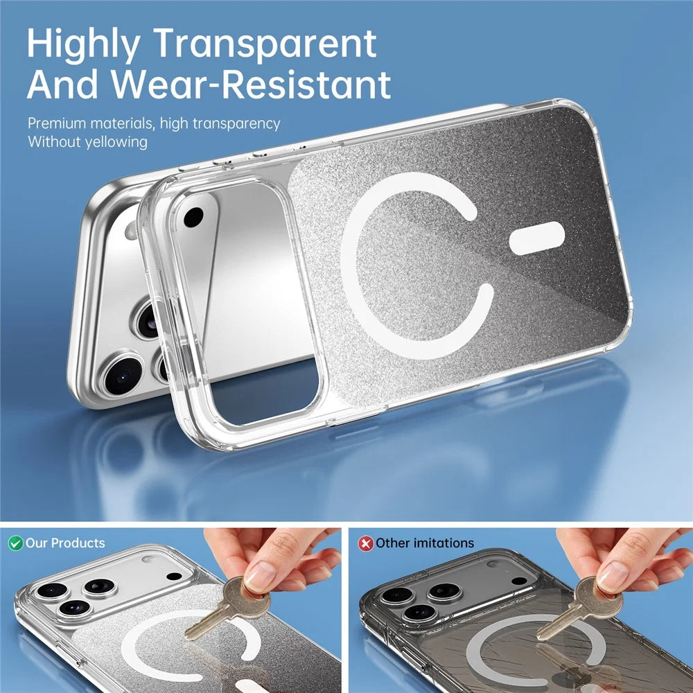 For iPhone 17 Pro Max Magnetic Case Compatible with MagSafe Sparkling Glitter TPU + Acrylic Phone Cover - Black - 4